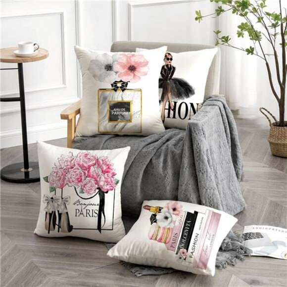 Set of 4 Pink Throw Pillow Covers 18x18 Velvet Decorative Cushion Cases Sofa Bed - Picture 7 of 8